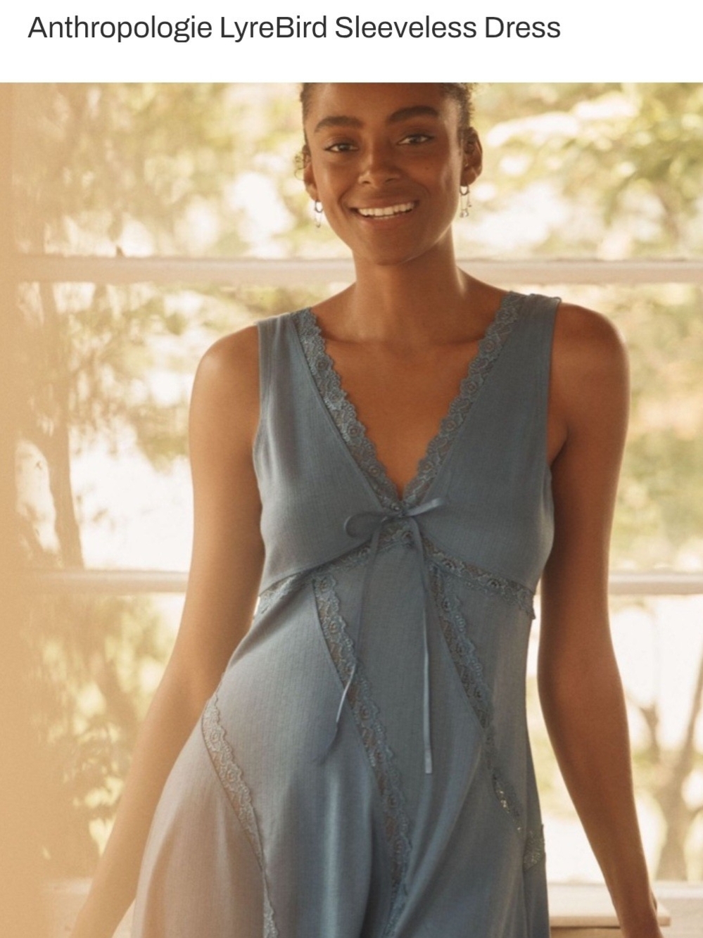Anthropologie LyreBird Sleeveless Lace-Trim Slip - Dusty Blue